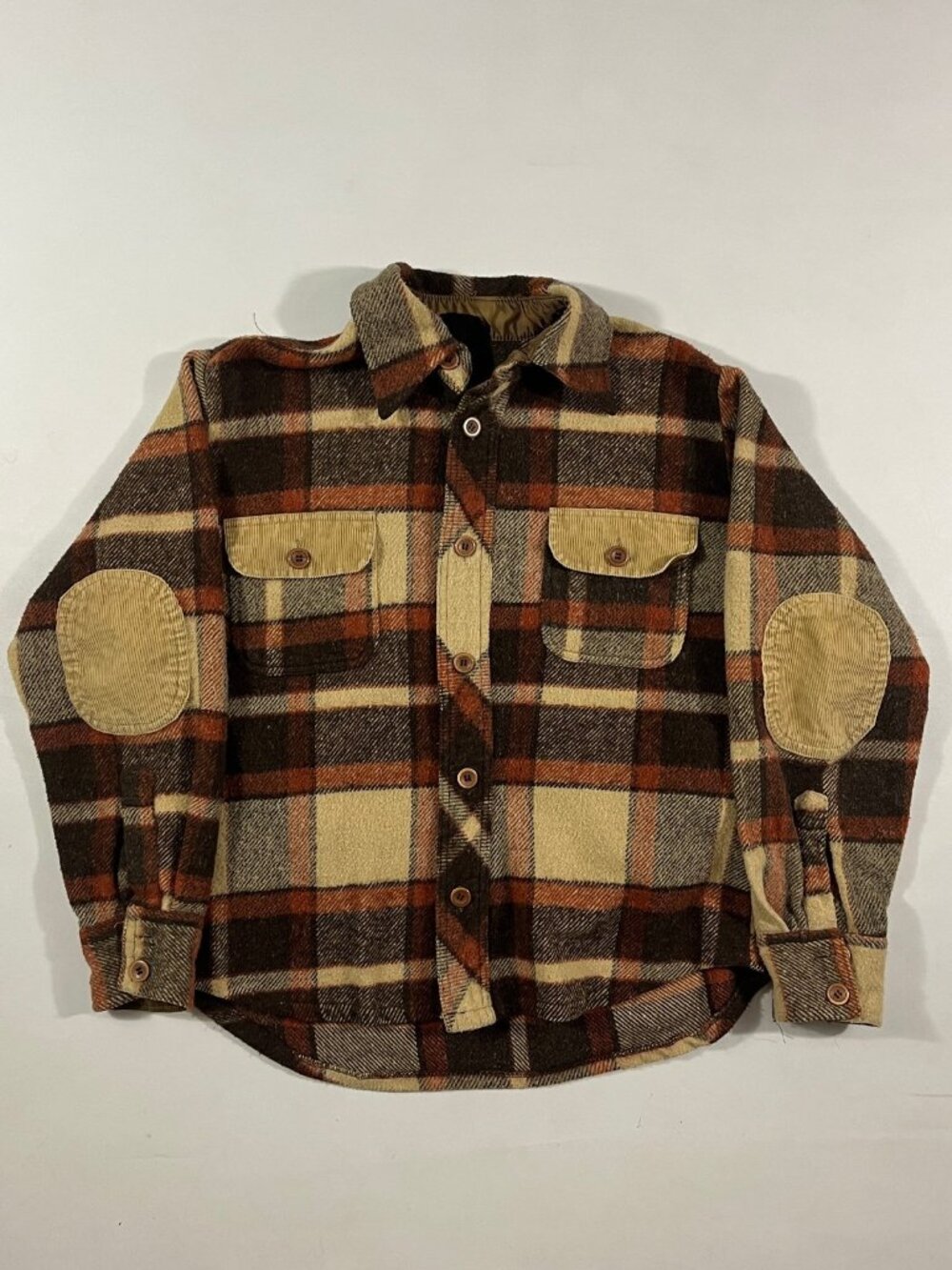 Vintage 70s Sears The Men's Store Brown Plaid Wool Blend Shirt Jacket Shacket L